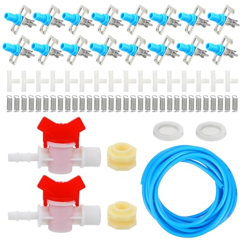 Automatic Rabbit Watering Kit - Including 5/16" Hose, 16 PCS Nipple Drinkers, Barb Fittings to G1/2" Thread Connectors, T-Fittings, Springs, and Gaskets, Automatic Rabbit Watering System