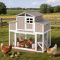 PetsCosset Large Chicken Coop Outdoor with Run, Expandable Hen House, Grey | with Sectionable 4 Nesting Boxes, Rabbit Hutch Poultry Bunny Cage for 2-4 Chickens with 4 Perches, Pull-Out Tray and Ramp