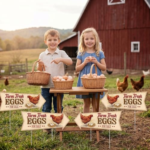 Rngmsi 4PCS Farm Fresh Eggs for Sale Sign, Fresh Eggs Double Sided Sign with 8 Stakes, Waterproof Corrugated Plastic Mark for Yard Business Indoor Outdoor Supplies Home Decor 16 X 6 Inch - color: Eggs Fresh