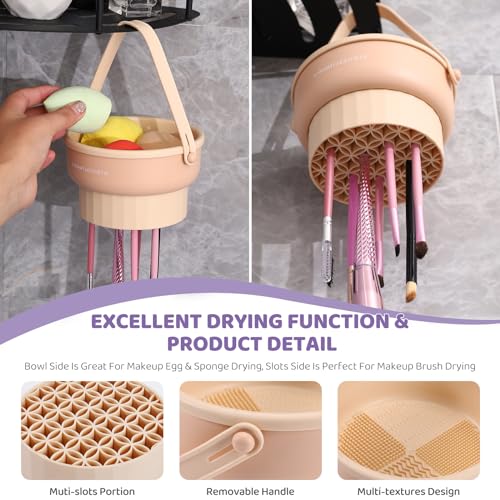 GOLIKEE 2 Pack Makeup Brush Cleaner Mat 3 in 1 Silicone Makeup Brush Cleaning Bowl Makeup Brush Sponge Scrubber Tool for Cleaning, Storage and Upside Down Drying, (Two Purple) - color: Purple
