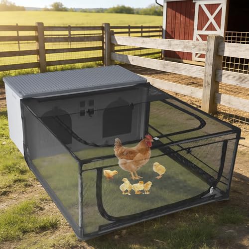 Chicken Coop with Run, Plastic Nesting Boxes for Chickens with Door Or Ramp | 60” Large Chicken Coop, Small Animal Poultry Cage for 4-6 Chickens, Ducks, and Guinea Pigs, Clean and Assemble Easily - color: Grey, size: 60.6"L x 41.0"W x 20.3"H