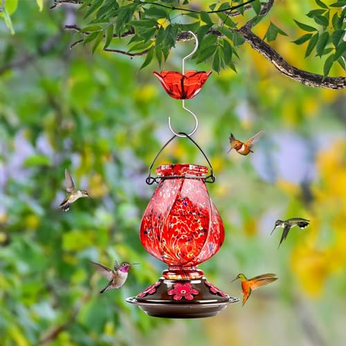 Ant Moat for Hummingbird Feeder, Hanging Ant Guard for Outdoors, Red | 5oz Ant Guard, Large Capacity, Flower Shape, Attractive Garden Decor, 2 Pack, Birthday Gifts for Women Men Mom Dad