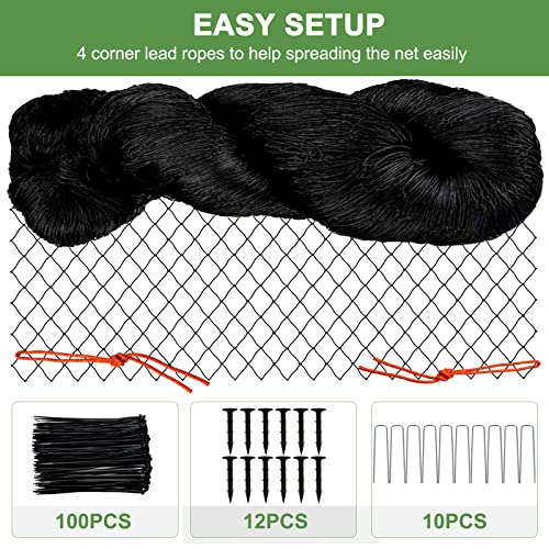 Bird Netting 25'x100' Heavy Duty Nylon Net with 2" Mesh, Garden Netting | Poultry Netting for Chicken Coop Roof, Aviary Netting, Hawk Net for Chicken Run, Deer Fence Fruit Tree Net - size: 2", 25' x 100'