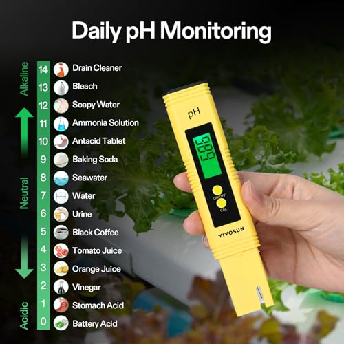 VIVOSUN Digital pH Meter TDS EC Meter for Water 0.01 Accuracy Hydroponics | ±0.01 pH Accuracy, ATC, Auto Calibration, LCD Display, Hold Function, for Hydroponics Aquarium Pool Drinking, UL Certified - color: Yellow+Blue