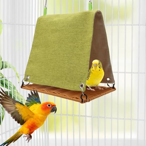 Hypeety Bird Nest Tent Cozy Hanging Snuggle Bed Hut for Cage, Green, M | Warm bed, washable, with hanging hooks, bird cage accessories, soft canvas, for cockatiel/lovebird/conure/budgie, green, M - color: Green, size: M