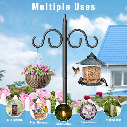 Double Shepherds Hooks for Outdoor, 92 Inch Heavy Duty Bird Feeder Pole with 5 Prongs Base, Adjustable Shepherds Hook for Bird Feeder, Garden, Weddings, Hanging Plant, 1 Pack - size: 92 Inch