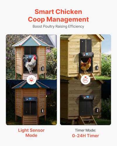 VEVOR Automatic Chicken Coop Door, DC & Battery Powered Chicken Door with LCD Display, Light Sensor, Timer & Manual Setting, Anti-Pinch Security, Durable Aluminum Alloy, Chick Run Gate Opener for Farm - color: Black, size: 15.9"L x 13.0"W x 3.4"H
