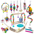 23pcs Bird Parakeet Cockatiel Toys,Parrot Swing Chewing Hanging Toy with Safe Bells,Bird cage Colorful Climbing Standing Rope Natural Wood Ladder Bungee Toys