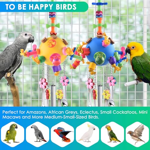 KATUMO Bird Toys, 2PCS Parrot Pull Spoons Colorful Acrylic Stick Chew Toys for Amazon Parrot, Parakeet, African Grey, Conure, Caique, Quaker, Small Cockatoo, Mini Macaw, Eclectus and Similar Birds - color: Blue + Yellow