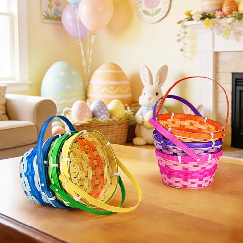 12 Pcs Easter Bamboo Baskets Woven Goodie Baskets with Handle for Easter Egg Hunt, Wicker Woven Candy Toys Storage Baskets for Picnic,DIY Crafts, Spring Decor, Party Favors Decor(12)