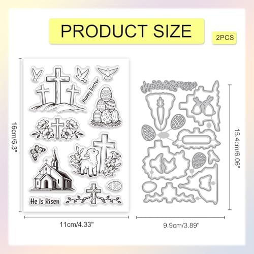 GLOBLELAND Easter Cross Clear Stamps and Metal Die Cuts Spring Easter Egg Transparent Stamp Peace Dove Cutting Dies for Card Making Embossing Scrapbooking - style: Easter Cross