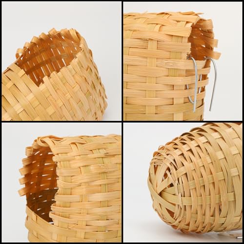 Finch Nests for Cages - Small Bird Nest with Metal Hook, Hand-Woven Box Natural Bamboo Cage Accessories, Hut Toy Hanging Shelter Warm Bird Houses, Handmade Hideout House, Outdoor Balcony Art Crafts