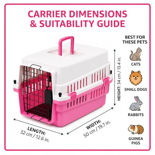20-Inch Pink Hard Shell Pet Carrier for Small Dogs & Cats Under 15 Lbs | Plastic Dog Crate & Cat Travel Kennel, Secure Metal Door, 360° Airflow, Wipe-Clean Base - color: Pink