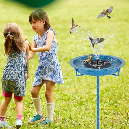 Metal Bird Bath for Outside, 36.2" Height Birdbath Bowl Standing Bird Feeders for Outdoors with 4 Prongs Base Stake, Freestanding Birdfeeders for Garden Yard Lawn Decor (Retro Blue) - color: Retro Blue