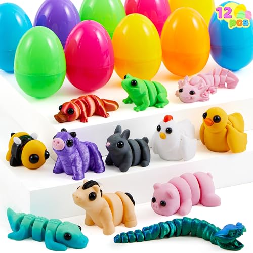 JOYIN 12Pcs Prefilled Easter Eggs with 3D Mini Animals, Magic Toy, Easter Basket Stuffers for Boys & Girls, Easter Theme Party Favors, Easter Egg Hunt, Classroom Prize Supplies(Age 8+) - style: Funny