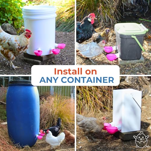 Lil'Clucker - Large Automatic Chicken Waterer Cups Suitable for Ducks, Geese, Turkeys, and Bunny Rabbit - Water Feeder Kit - Poultry Waterer (Pink, 5 Pack) - color: Pink, size: 5 Pack