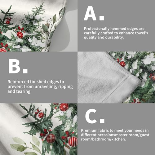 Christmas Tree Hand Towels Set of 2, 14x28 in Winter Forest Pine Cones Picks Bells Absorbent Quick Drying Kitchen Tea Towel Washcloths for Bathroom Hotel Holiday Seasonal Decor - color: Winter Xmas Tree