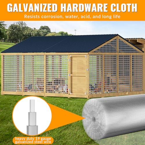 Hardware Cloth 1/2 inch 48 x 100 ft Galvanized Chicken Wire Fencing 19 Gauge Heavy Duty Hot Dip Galvanized Wire Fence Roll for Chicken Poultry Coop, Animal, Fencing,Garden Protection - color: Silver, size: 48 x 100 1/2 inch