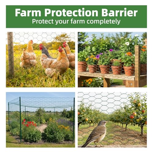 Chicken Wire for Floral Arrangements - Hexagonal Galvanized PVC Coated Poultry Wire Mesh Netting with Gloves, Wire Cutter & Zip Ties for Crafts, Poultry, Gardening Fence (15.7 x 118 lnches) - size: 15.7 x 118 lnches