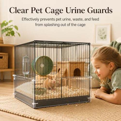 12 Pack Hamster Cage Liner, Clear Cage Accessories Urine Guards | Flexible Plastic Habitat Side Liners with 100 Zip Ties, 14.37x4.53 in Anti-Splash Shield for Rabbit Guinea Pig Hamster Ferret