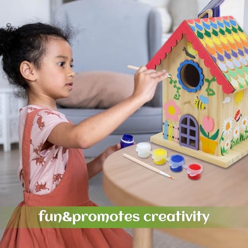 goldentime DIY Wooden Birdhouse Painting Kit, Bird House to Paint Set,Wood Arts and Crafts for Children, Paint Your Own Bird Houses Set,Includes Paints & Brushes - color: SPRING