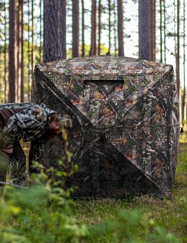 TIDEWE Hunting Blind for Deer, 270° See Through Ground Blind | Pop Up Design, Camo Hunting Tent, Silent Sliding Windows, Brush Loops, Metal Hub, Carry Bag Included