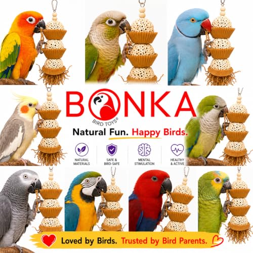 Bonka Bird Toys 1931N Natural Three Cake Parrot Chew Shred Forage Cage Toy, Conure, Amazon, Pionus, and Similar
