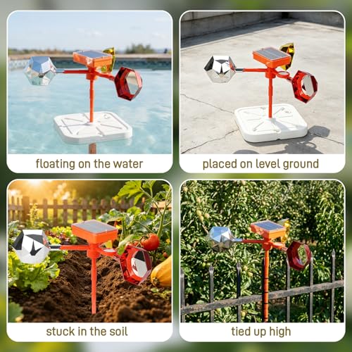 YouTeMei Solar Powered Pool Bird Frightening Tool with Rotating Reflective Lenses & Sound Function, Water-Filled Rubber Floating Base for Pool Pond Lake Boat Garden