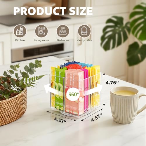 Drink Packet Organizer, Rotating Turntable Organizer with 4 Compartments | Clear Lazy Susan for Powdered Drink Mix, Water Flavor Packets, Coffee, Tea – Space-Saving Countertop Organizer - size: 1 Pack - 4 Section