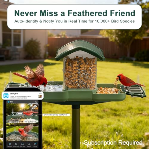 Bird Feeder with Camera for Outdoors, 2-in-1 Dual Camera Smart Combo - Separate Cameras Capture Feeding & Bathing Zones, Solar Powered 2K HD Live View, AI Recognition, Waterproof Backyard Gift