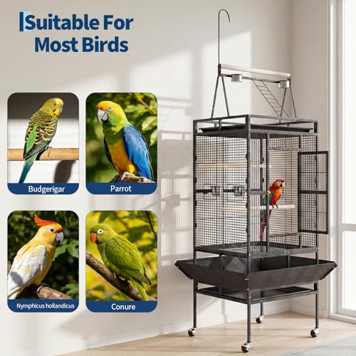 GarveeHome 82" h Large Bird Cage, Bird Cage with Playground, Feed Bowls, Wide Tall Parrot Cage for Parakeets, Conures, Cockatiel, Cockatoo - color: black 82in, size: 32.0"L x 30.0"W x 82.0"H