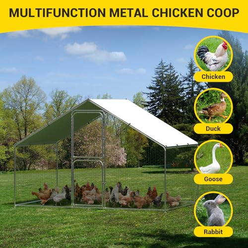 GarveeHome Large Metal Chicken Coop, 6.5 x 9.8 x 6.5 FT Chicken Run for Yard with Cover, Walk in Poultry Cage with Double Door, Chicken Pens for Outdoor Farm Yard - size: 1-Unit Coop
