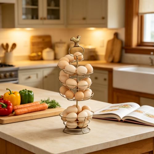 Fresh Egg Holder Countertop Vintage Metal Spiral Egg Holder with Storage Basket Farmhouse Countertop Egg Storage Rack for Kitchen Organization (Spiral Rust Color) - color: Spiral Rust Color