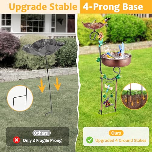 2 in 1 Bird Bath for Outside, Freestanding Large Bird Feeder Birdbaths for Outdoors, Garden Metal Bird Baths Bowl for Patio Yard, Copper - size: 36‘’