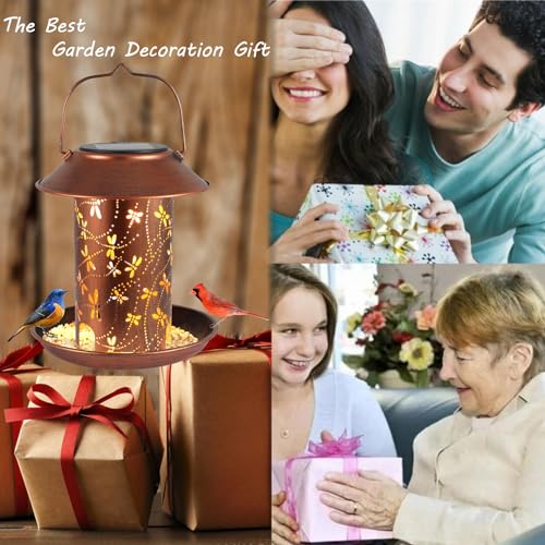 Bird Feeders for Outdoors Dragonfly Solar Lanterns Outdoor Waterproof Garden Decor Birthdays for Women Mom Grandma Metal Solar Decoration Outside LED Lanterns for Yard, Patio | Garden Decor Birthdays for Women Mom Grandma Metal Solar Decoration Outside LE