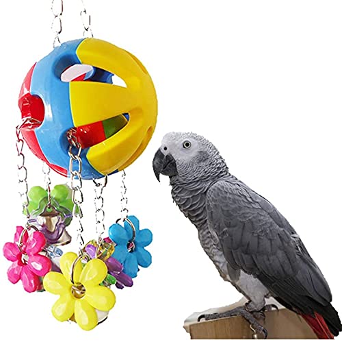 Bird String Ball Toy Parrot Pet Cage Toy Chew Bite with Hanging Swing Bell for Small Parakeet African Grey Cockatiel Cockatoo Finch Canary Cage Accessories … - color: C - Ball Toy