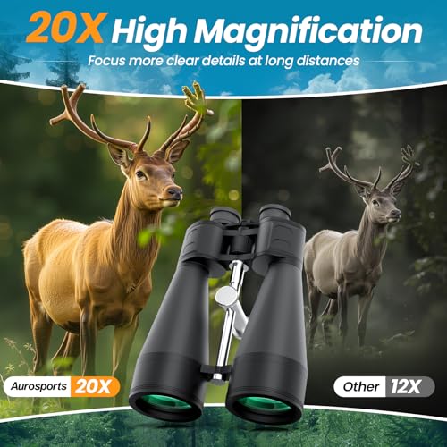 Aurosports 20x80 High Powered Binoculars, 80mm Large Aperture for Adults | Clear low light vision, Long range, 80mm objective lens - size: 20x80