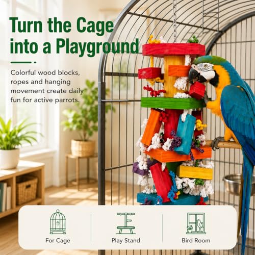 35" Extra Large Parrot Toys - Chewable Foraging Toys for Macaws, African Grey, Amazon Parrots - Durable Bird Cage Accessories Gift - size: 35"