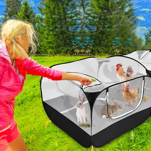 Jhua Pet Playpen for Small Animals, Large Portable Chicken Run 73"x37"x25" with Detachable Bottom and Cover, Foldable Chicken Coop Indoor Outdoor Pet Pen for Chicken Duck Puppy Cat Rabbit