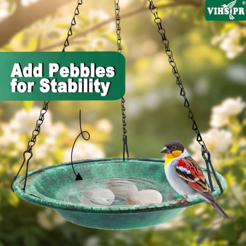 Hanging Bird Bath & Feeder Bowl, 12 in, Antique Green | Weather-Resistant PP, Backyard Garden Decor - color: Green