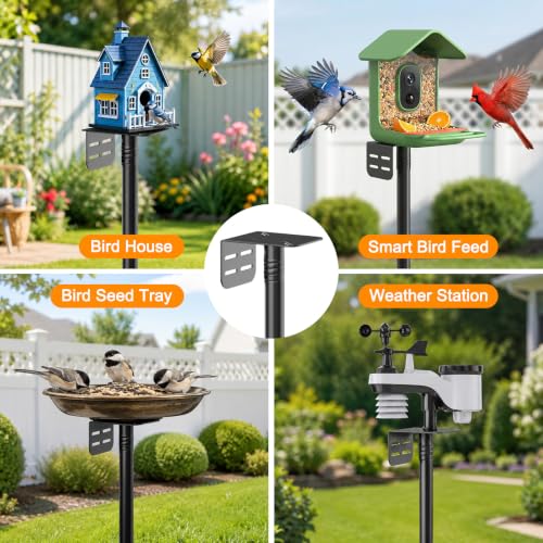 Bird Feeder Pole 100 Inch with Squirrel Baffle and 4 Feeder Hooks Heavy Duty Adjustable Bird House Pole with Top and Side Mount for Smart Feeders, Bluebird Houses, Yard and Garden - size: 100 INCH