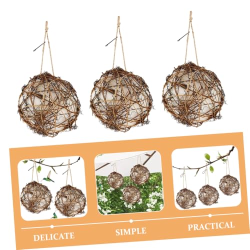 Mipcase Refillable Nesting Material Holder Hummingbird Nesting Supplies for Wild Birds Rattan Bird Nest Material Holder Outdoor Hanging Station for Garden Backyard Bird Watching 3 Pack