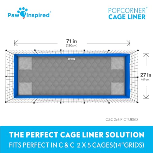 Paw Inspired PopCorner Washable Fleece Cage Liners, C&C 2x5, Gray | Reinforced Corners, Super Absorbent Mat, Bedding, Waterproof Bottom, Guinea Pigs, Ferrets, Rabbits, Hamsters, Small Animals - color: Gray, size: C&C 2X5
