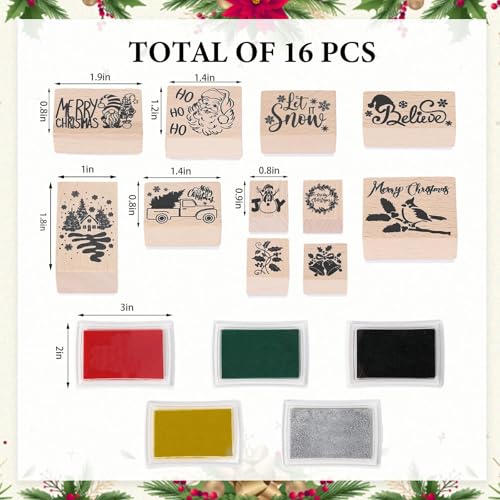JarThenaAMCS 11 Pcs Merry Christmas Wooden Rubber Stamps Xmas Mixed DIY Craft Stamps for Party Gift Decor Scrapbooking Cards Making - style: Christmas