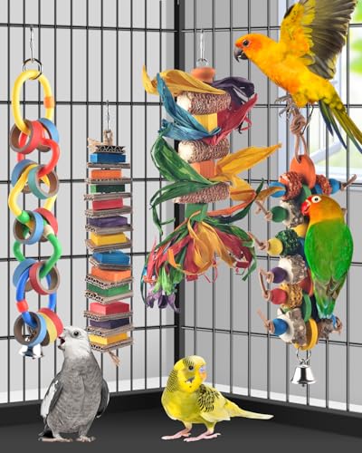 Bissap 4 PCS Bird Chew Toys, Multicolored Bagel Cascade Bird Parrot Toy Biting Paper Cardboard Olympic Rings Conures Toys for Amazon Cockatiels Cockatoos Macaws and Similar Sized Pet Birds - size: 4 PCS