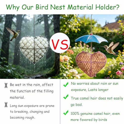 Bird Nesting Material Holder, Camel Fiber Bird Nesting Heart with 100g Camel Fiber, Hummingbird Nesting Material for Garden Decor, Gift for Bird Lovers