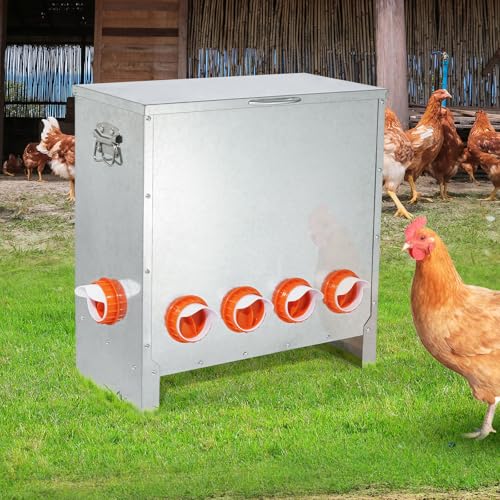 Automatic Chicken Feeder Large Capacity Metal Poultry Feeder 85lbs 6-Ports - color: 85lb with 6 Ports
