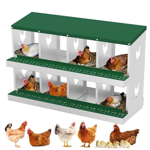 Chicken Nesting Box, 8 Compartment Metal Chicken Nesting Boxes for Chicken Coop, Easy Egg Collection, Easy Cleaning, Chicken Laying Boxes for Hens, Green - color: green, size: 8 holes