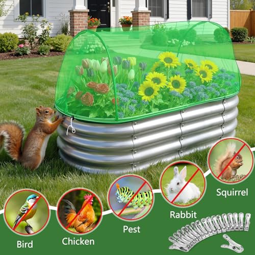 Garden Netting for Raised Beds 2PCS, Raised Garden Bed Plant Netting Cover Mesh with Drawstring for Garden Protection, Rectangular Bird Insect Netting Pest Barrier Screen for Vegetable, 4x2x1ft, Green - color: 2pcs Green Mesh, size: 4x2x1ft