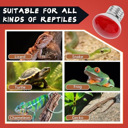 LUCKY HERP Infrared Heat Lamp, 25W Reptile Heat Lamp 2 Pack Red Heat Lamp Bulbs, Infrared Basking Spot Heat Light Bulb, Amphibians Heat Lamp Bulbs for Reptile, Geckos, Snakes, Lizard, Turtle - color: 25-r
